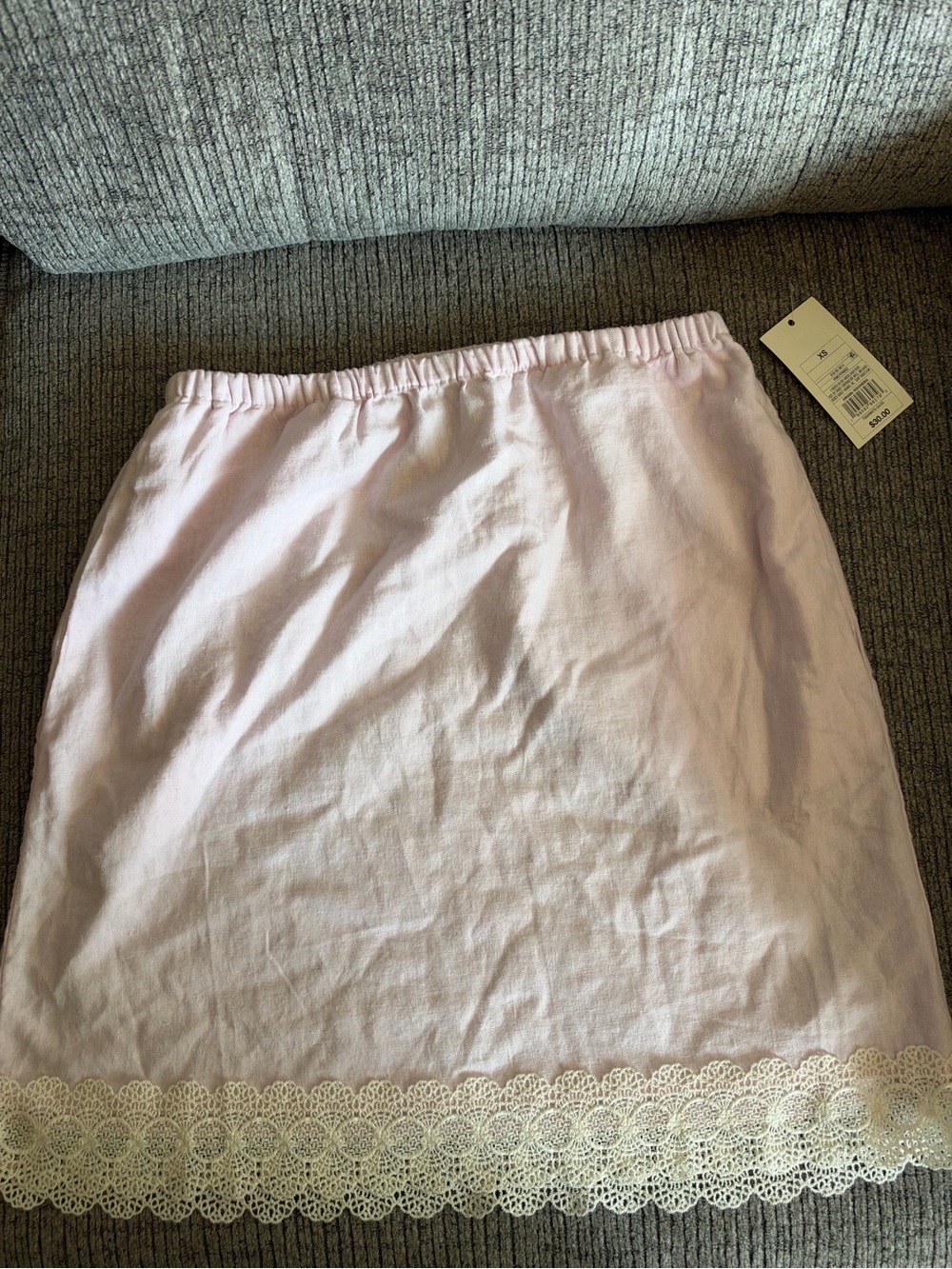 a new day Light Pink Mini Skirt with Cream Lace Trim